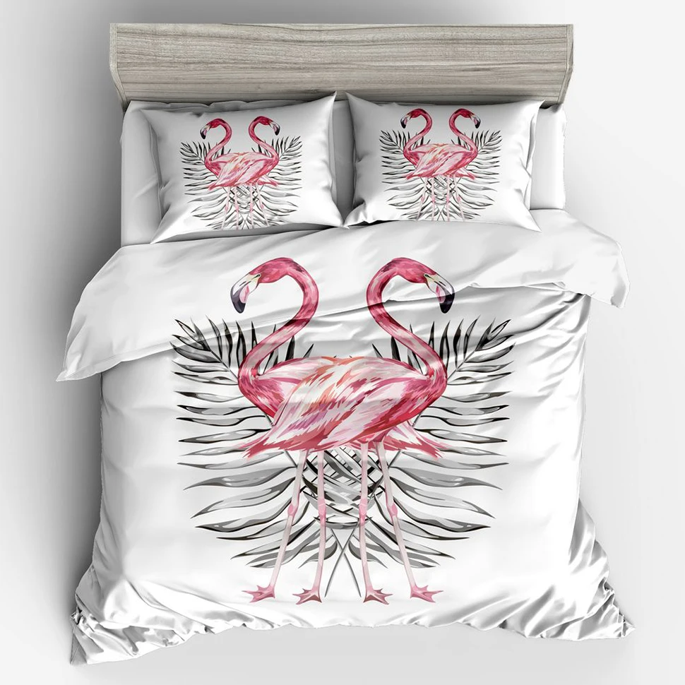 

Nordic 3d Flamingos Double Bed and Bedding Duvet Cover Set Quilt Cover Clothes Pillowcase Twin Full Queen King Size