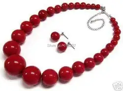 Мода ювелирные изделия красивая 6-14 мм красный искусственный коралловые круглые бусины ожерелья серьги романтический партия подарков