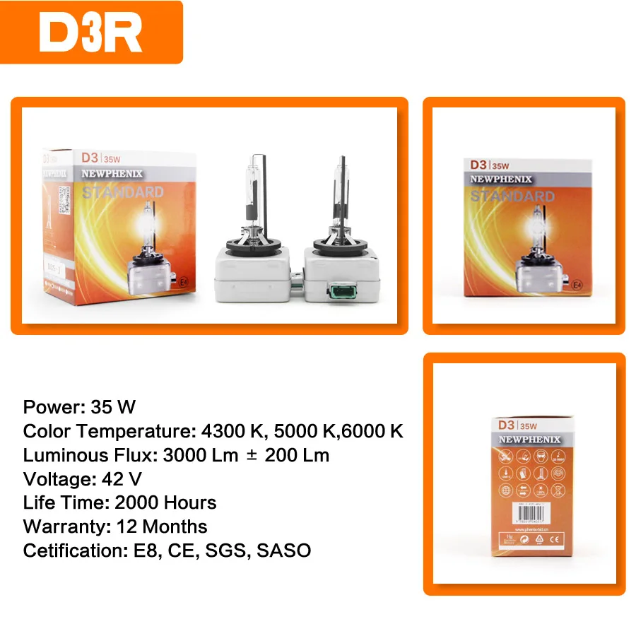 Kit de Lâmpada de Farol Shuoke Xenon Farol Automotivo D1s - D2s D2r D3s D3r D4s Pro 12v 25w 35w 4300k 5000k 6000k 2 Peças Frete Grátis bi Hid 8 Lâmpadas de farol de carro (Xenon)