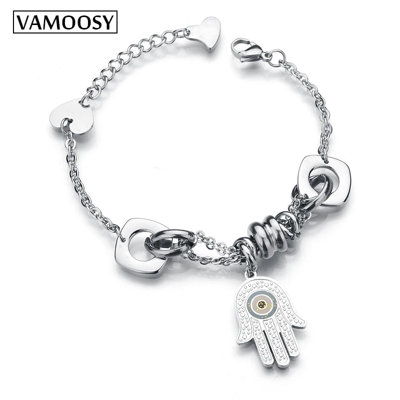 

Fatimah Hand Bracelets & Bangles 316L Stainless Steel Bracelets Bangles for Women 2018 Fashion Charm Bracelets S925 Silver Chain