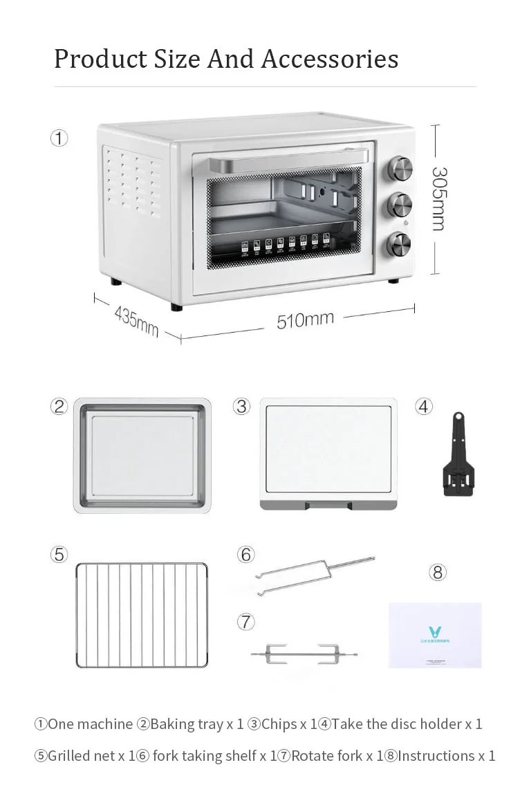 Youpin VIOMI VO3201 32L 1500W электрическая духовка 360 ° Roation 100-230 контроль температуры печь для выпечки