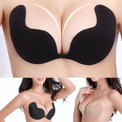 

Women Self Adhesive Bras Seamless Strapless Blackless Solid Bra Stick Gel Silicone Push Up Women's underwear Invisible Bra