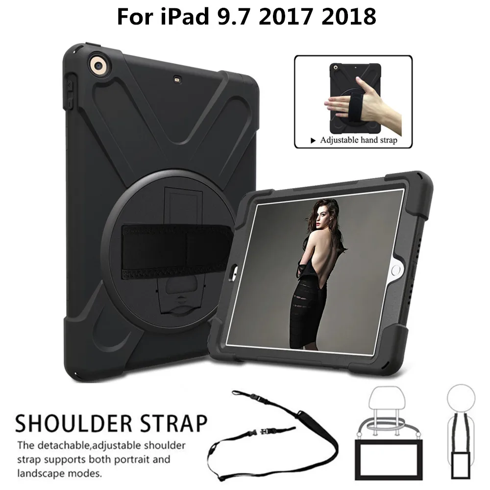 

For New iPad 9.7 2017 2018 A1822 A1893 Tablet Case Kickstand Kids Safe Silicone Hard Full Body Shockproof Armor Back Cover Case
