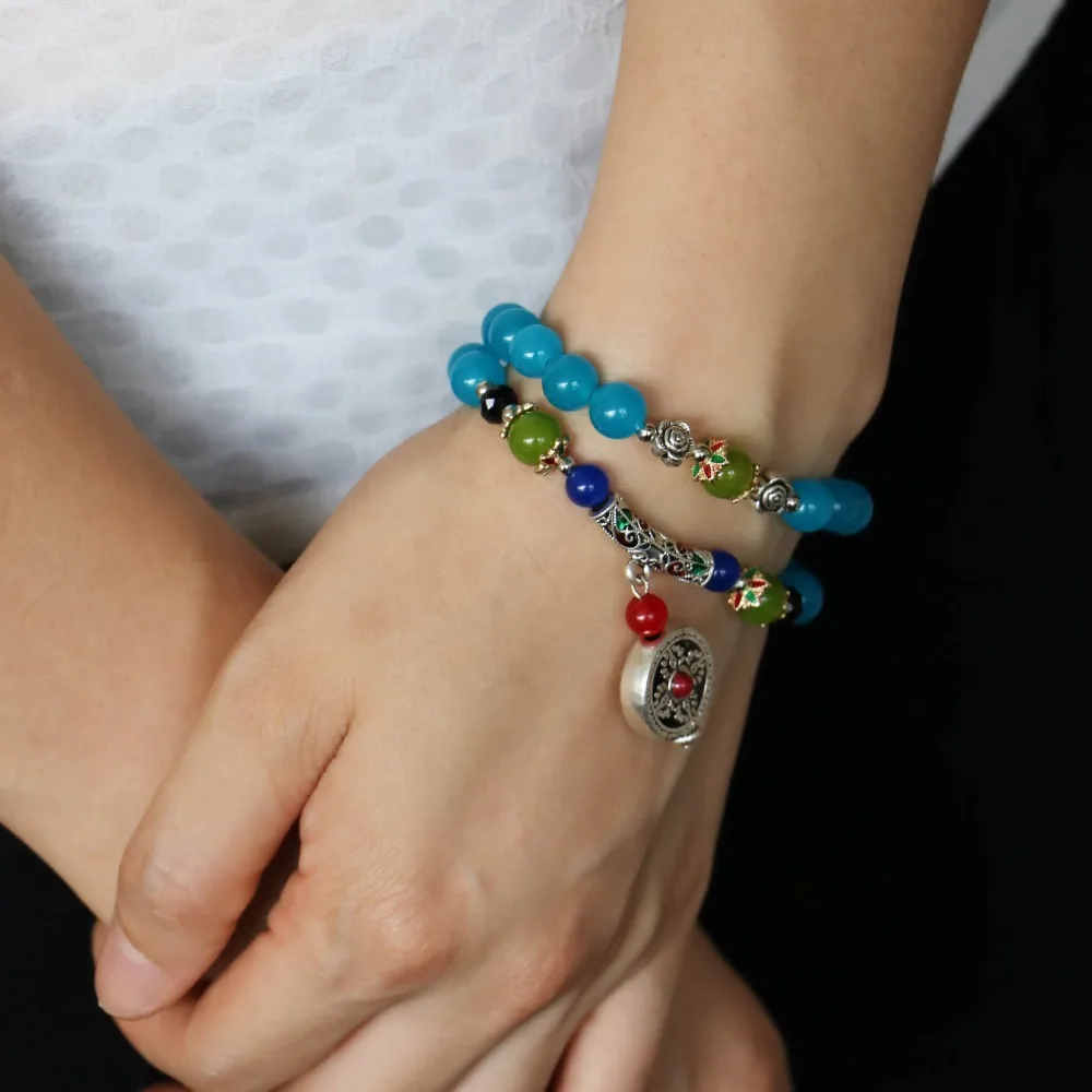 Trendy 8mm Blue Beads Bracelet Vajra Bodhi Lucky Pendant Female Trendy 8mm Blue Beads Bracelet Vajra Bodhi Lucky Pendant Female Jewelry Multilayer Chain Necklace Stones Gifts In Link Bracelets From