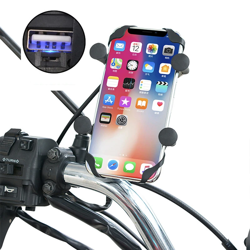 

YPAY Aluminum Motocycle Rearview mirro Phone Holder Stand with USB Charger Handlebar Bracket For 3.5-6.0 inch Mobile phone Mount