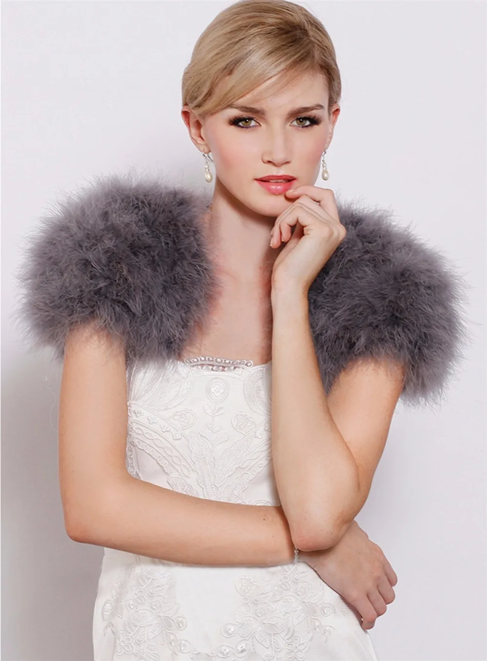 Меховое Болеро Bridals черного/белого цвета, куртки и болеро для свадеб, шаль из натурального меха, женское пончо из натурального страусиного пера