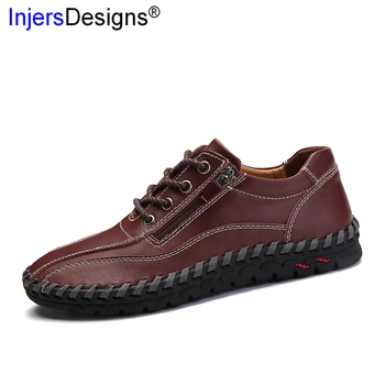 

Big Size 38-50 Casual Men Shoes Breathable Non-Slip Outdoor Shoes Handmade Fashion Lace-Up+Zip Driving Shoes Men Soft Moccasins