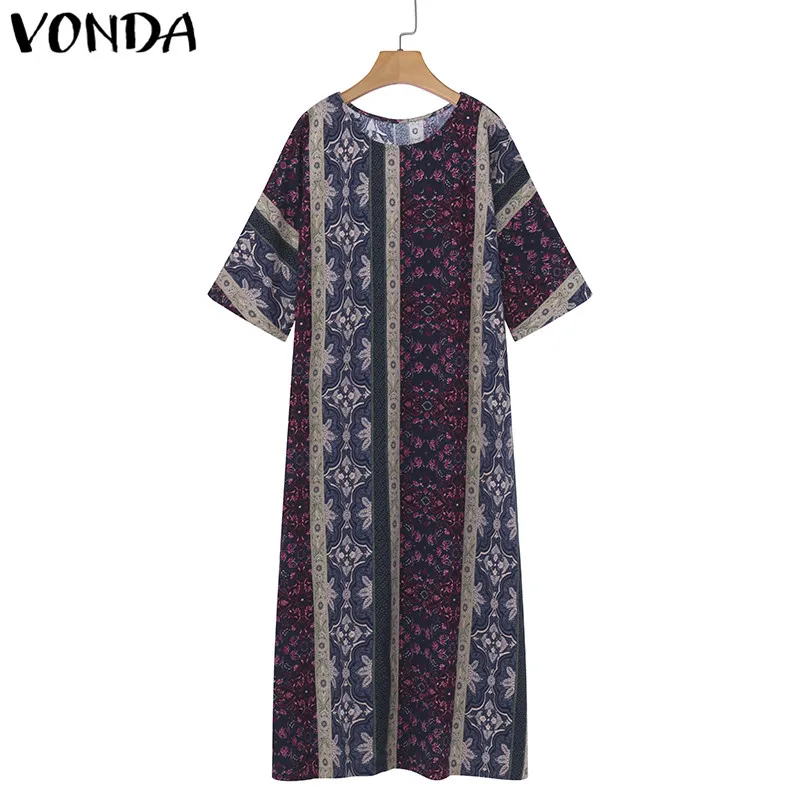 VONDA Maternity Clothes Summer Vintage Print Ankle-length Dress Pregnant Women Half Sleeve Casual Loose Pregnancy Vestidos