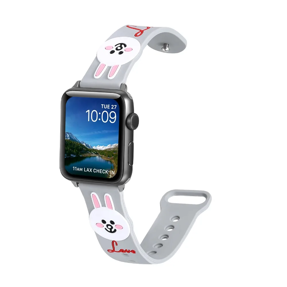 Силиконовый ремешок для Apple Watch 4 44 мм 40 мм силиконовый ремешок для Apple watch series 4 3 2 кролик мультфильм ремешок резиновый браслет