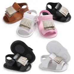 Детские сандалии Детская летняя обувь мягкая подошва Нескользящие сандалии для маленьких девочек из искусственной кожи с кисточками