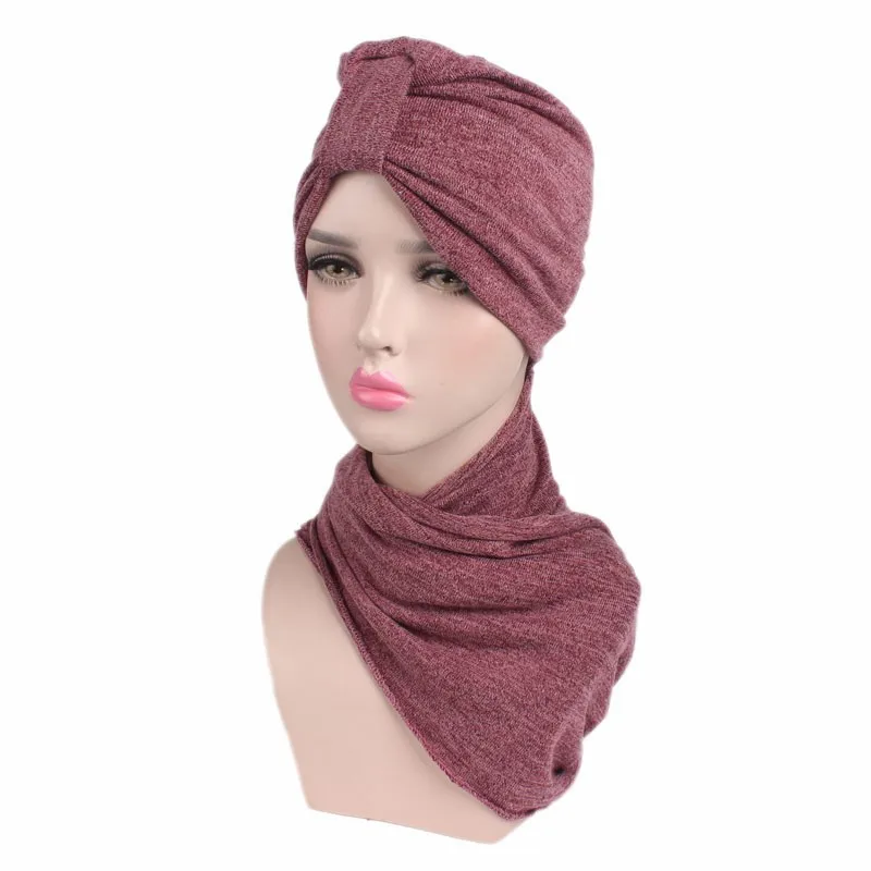 Модный Тюрбан Хиджаб предварительно завязанная бандана шапка после химиотерапии головной платок крышка для волос колпак для сна Экстра длинный тюрбан мусульманский хиджаб - Цвет: Fuchsia