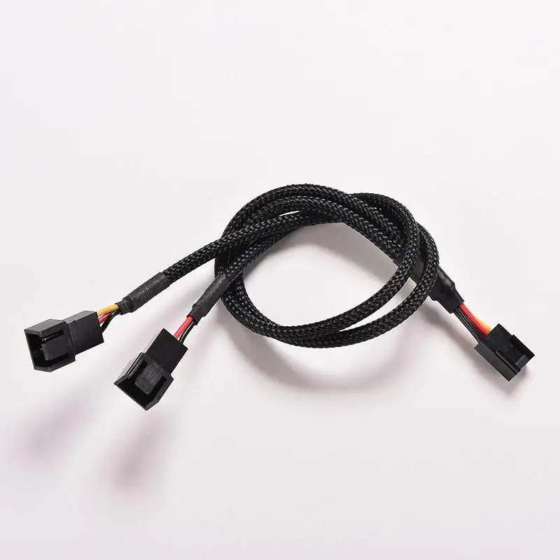 3 Pin Female Y-Splitter Dual Male Power Sleeved Cable Computer Case Fan HEP