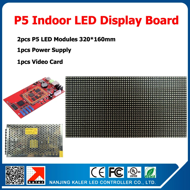 

320*160mm 64*32pixels 1/16 Scan indoor SMD 3in1 RGB full color P5 indoor LED display screen 2pcs p5 led modules 1 controller