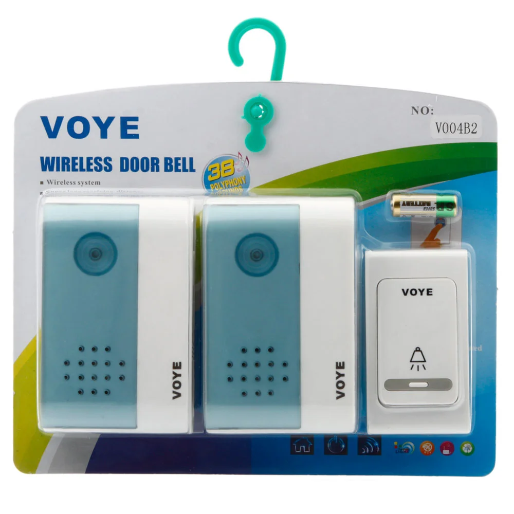 

New VOYE Digital Wireless Door Bell 1 Remote Control +2 Wireless Receiver Doorbell 38 Ring Ringtones UP To 50M