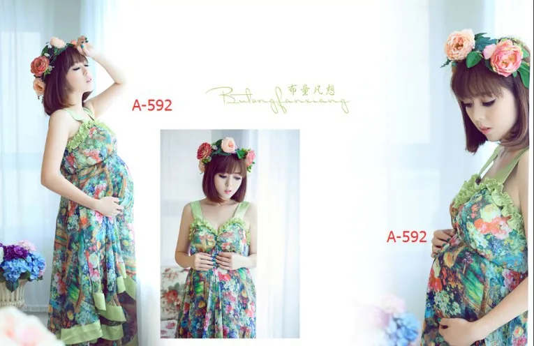 

2015 New Maternity pregnant women Photography Props Chiffon Dress Pregnancy Floral Deress Romantic Summer style Free shipping