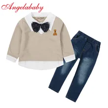 Комплекты одежды для маленьких мальчиков Модный топ с длинными рукавами, джинсы детская одежда из 2 предметов детский комплект одежды из двух предметов с рисунком медведя