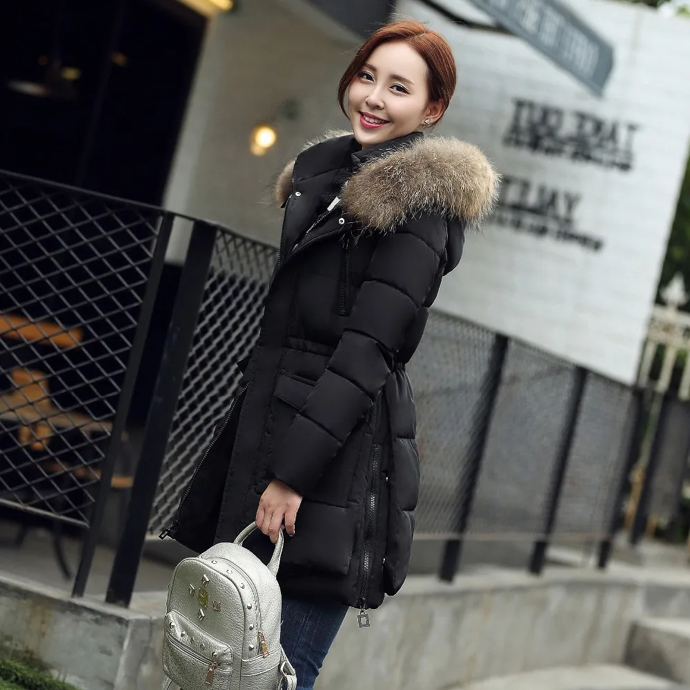

new 2019 Fashion Winter long feather cotton-padded jacket clothes heavy hair led woman hoodies hat girls jacket coat show thin
