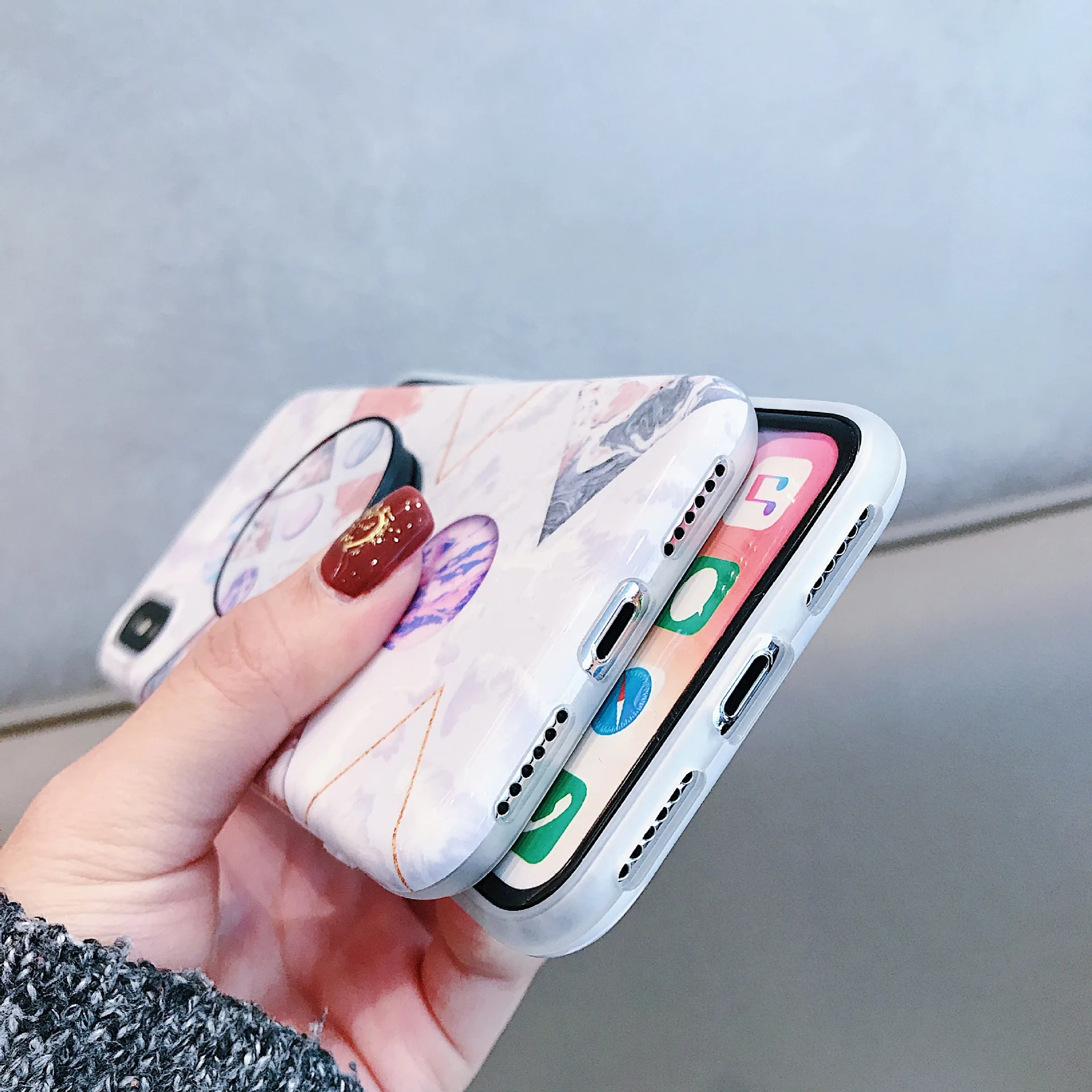 LoliHippo мягкий силиконовый мраморный чехол для iPhone x 7 8 6 S Plus Grip Holder Прекрасный