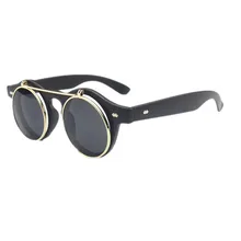 2015Vintage Sunglasses Steampunk Costume Geek Doctor Style Round Circle Clamshell lentes Flip Up oculos Clear Lens Eyewear 8008