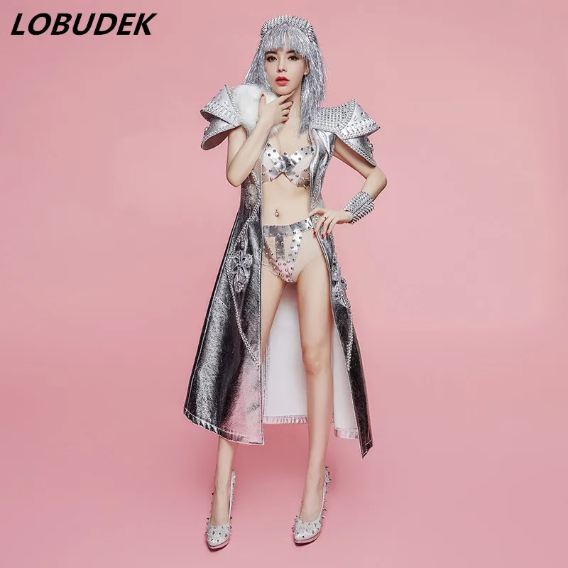 Lady Singer Stage Performance clothing solo vocal concert Star Party Bar Rock DS costume Silvery Ri
