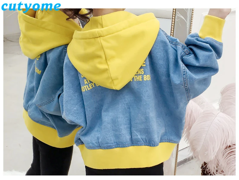 Джинсовая куртка с капюшоном для девочек; пальто для детей; модные джинсы для малышей; куртки-бомберы; Осенняя верхняя одежда для девочек-подростков; пальто; 10, 12, 14