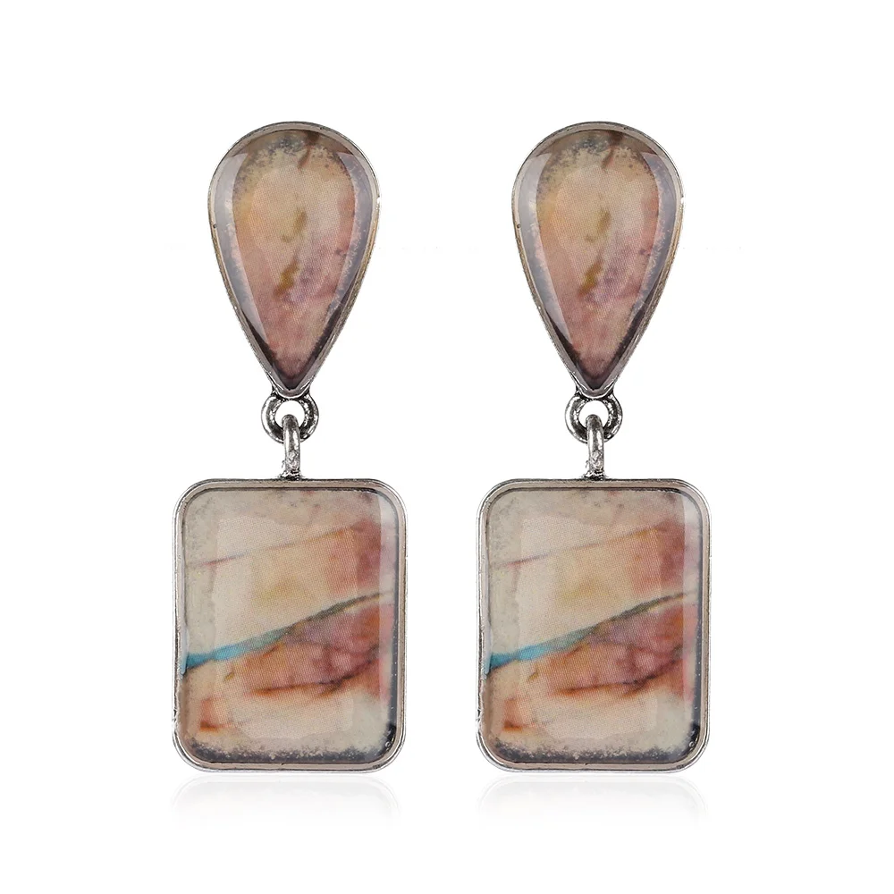 

2019 Boho Bohemian Vintage Natural Stone Dangle Hook Earrings Retro Women Handmade Jewelry Tibetan Earrings Charm Gifts