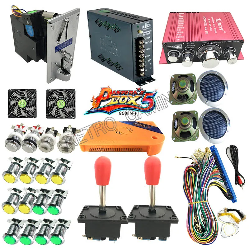 US $111.69 960 in 1 Pandora Box 5 DIY Arcade game machine Kit With Power Supply Jamma Harness copy sanwa Joystick LED Button coin acceptor