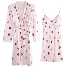 Модальный хлопковый Халат и платье, наборы, весенние женские сексуальные пижамы с v-образным вырезом, платье для сна, банный халат, 2 предмета, халат для подружки невесты, свадебная Пижама