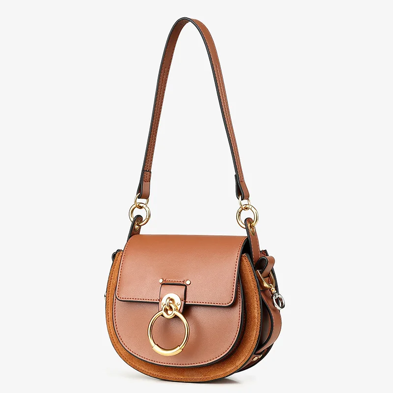 

Hot Sale Female Handbags High Quality Genuine Leather Women Shoulder Bag Metal Ring Designer Ladies Small Crossbody Bag 2018