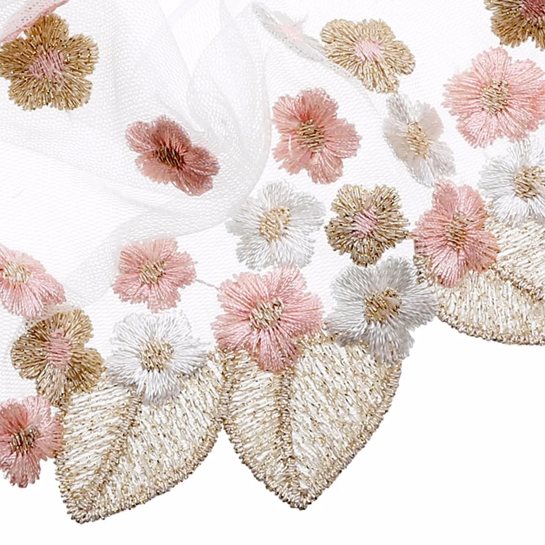 Stylish Floral Tulle Lace Trim Ribbon Fabric Flower Embroidery Wedding Dress Top Bridal Veil Trim Sewing Accessories 91.4cm*18cm