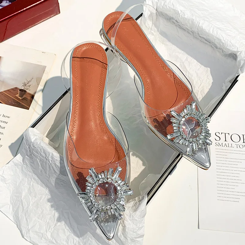 

Transparent Sandals Women Summer 2019 New Spiked Shallow Flat-soled Single Shoes Sexy Drill Low-heeled Crystal Sandals