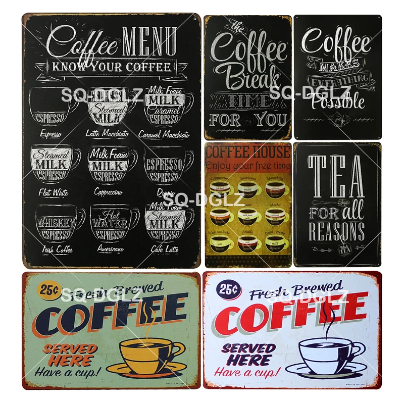 

[SQ-DGLZ]Hot Coffee MENU Know Your Coffee Metal Sign Vintage Metal Plates Cafe Pub Club Home Wall Decor Tin Signs Retro Plaque