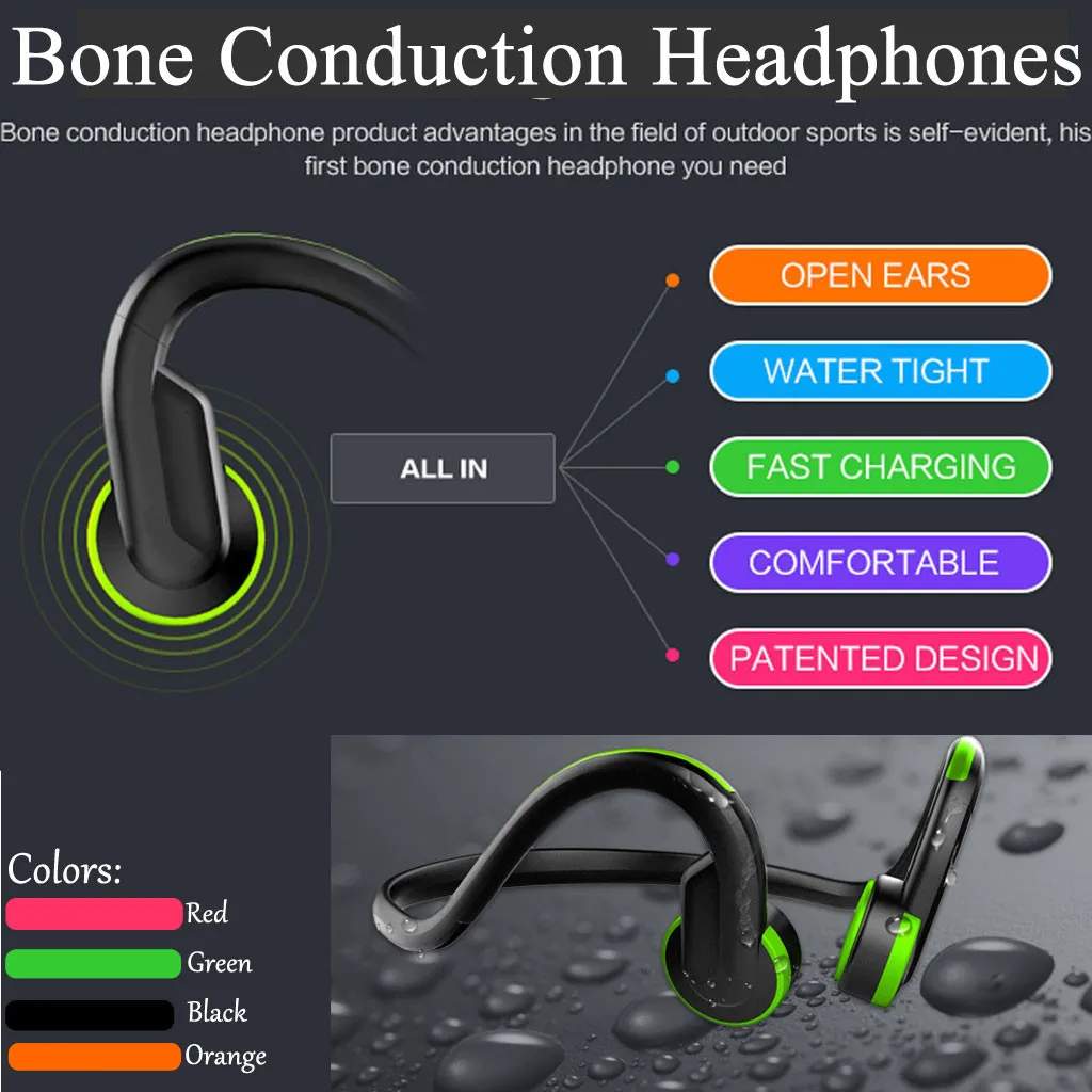 

Bluetooth V4.1 3.5mm Wired Bone Conduction Head phones Waterproof Noise Headset wireless sports bass bluetooth earphone with mic
