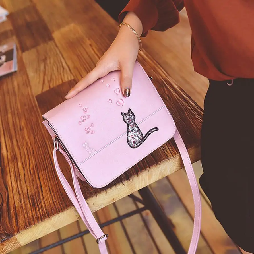 

New Fashion Ladies Clutch Mini Handbags Women Bag Leather Messenger Bags 2017 Cute Cat Printing Handbag Shoulder Bags Girls