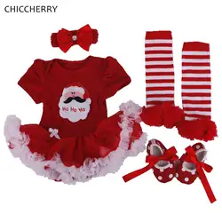 Рождественское платье-пачка для новорожденных девочек, комбинезон, гетры, повязка на голову, 4 предмета, Рождественский наряд для маленьких