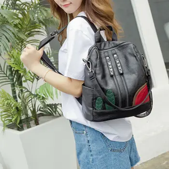 

Women's Leather Backpack Anti-Theft Rucksack School Shoulder Bag Black