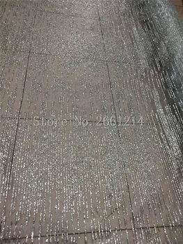 

New design glued glitter african lace fabric BZL-83002 glued glitter sequins French tulle lace fabric in silver color