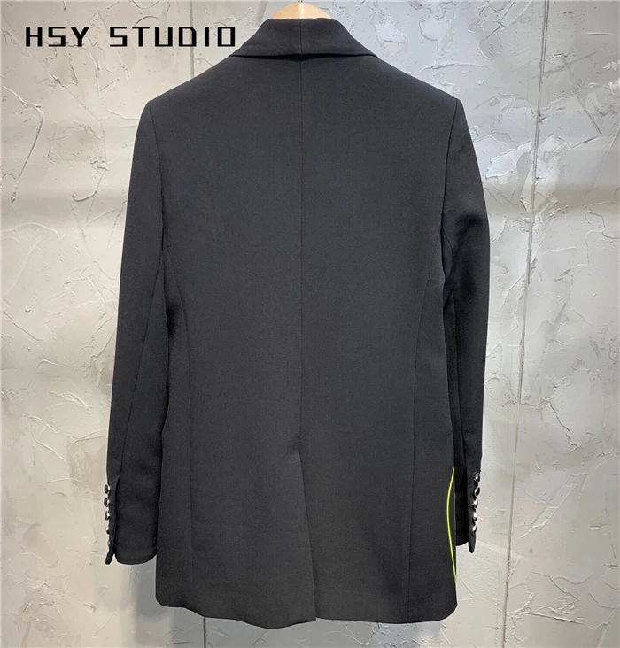 【HSY stuo】 Осенняя Новая модная женская шаль блейзер с лацканами куртка с функциональными карманами с буквенным принтом и зауженным подолом