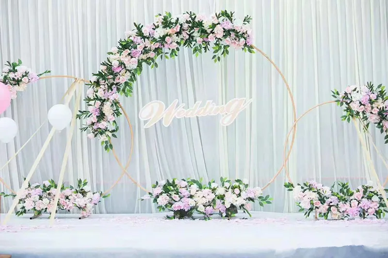 JAROWN Round Ring Arches Iron Shelf Artificial Flower Door Wedding DIY Background Decoration Home Party Flower Row Stand Decor (72)