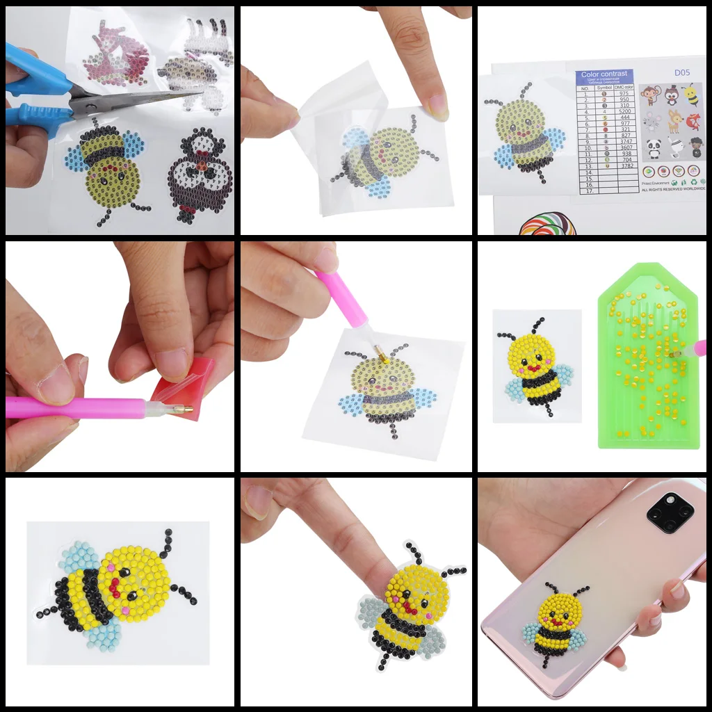 DIY мини шаблон алмазная вышивка Мультяшные животные живопись для детей круглые