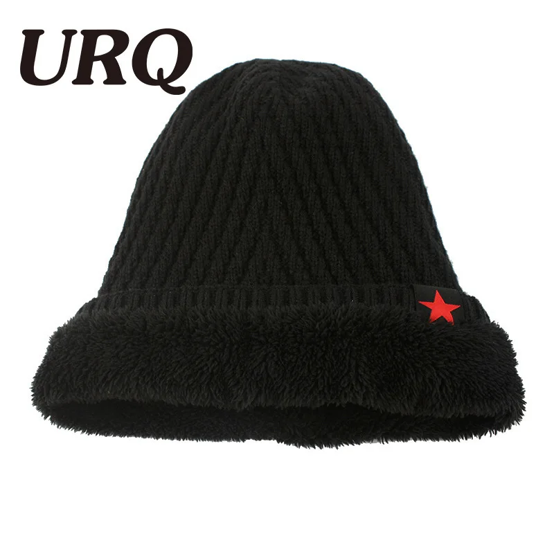 URQ Skullies парня Красная звезда шапка зимняя шапочка человек skully трикотажные акриловые шапочки мужские зимние теплые Шапки Повседневный