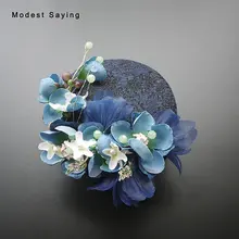 Винтажное темно-синее кружево Свадебные шляпы с жемчугом цветочный свадебный головной убор с Hearpins свадебные аксессуары вечерние головные уборы