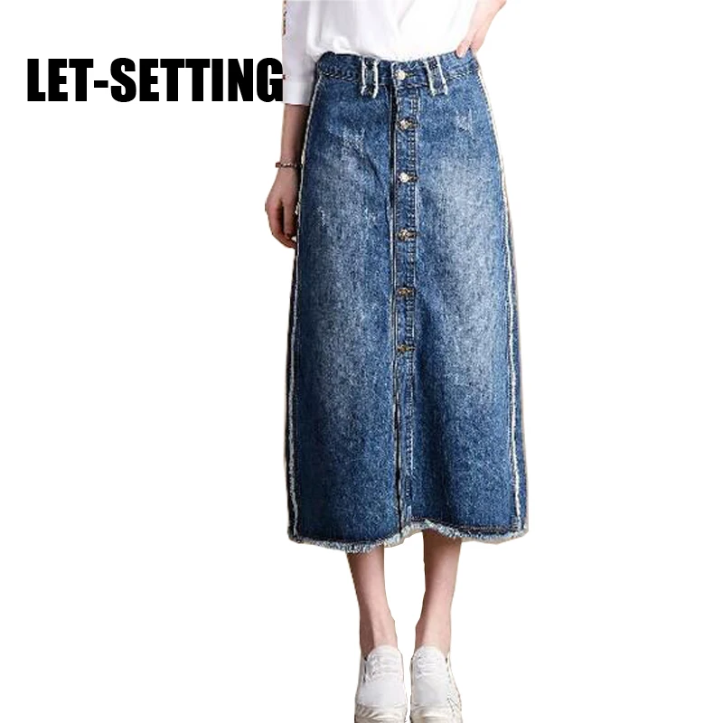 LET SETTING new loose skirt female denim fat body long skirt-in Skirts ...