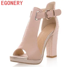 EGONERY sandalias 2017 de moda de verano bombas sexy peep toe tacones altos de las mujeres 3 zapatos de plataforma de color mujer T-correa sandalias de los zapatos