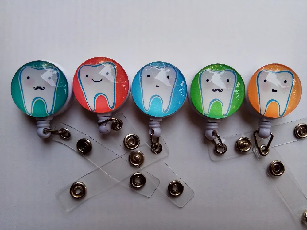

Cute Assorted colors Teeth Pattern dentist Retractable id badge reel 10pcs/lot