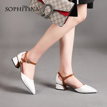 

SOPHITINA Comfortable Cover Heels Sandals Unique Ankle Wrap High Quality Genuine Leather Shoes Hot Sale Women's New Sandals MO77