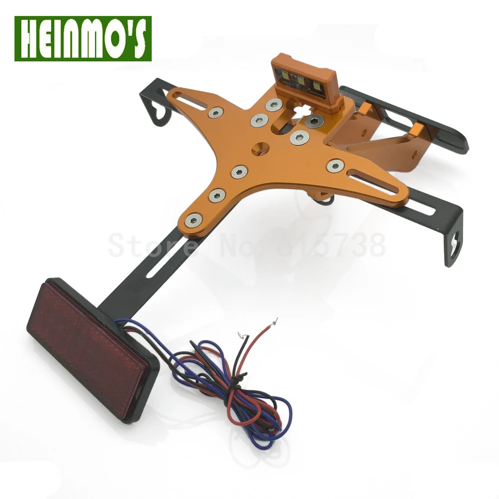 Pour moto Cadre de plaque dimmatriculation Heinmo Universelle Avec feu arri/ère LED Ajustable