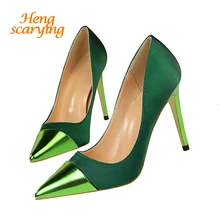 green satin platform heels
