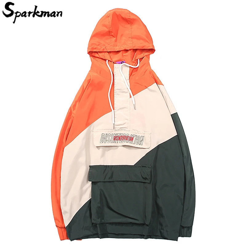 

Vintage Harajuku Jacket Streetwear Men Hip Hop Hoodie Windbreaker Jacket Front Pockets Autumn 2018 Casual Hooded Track Jackets