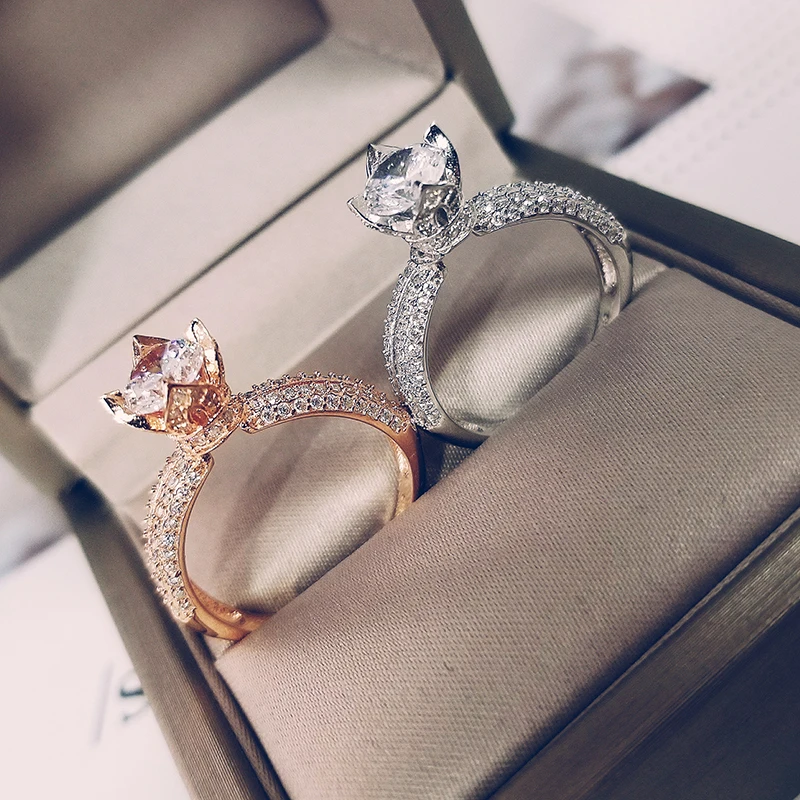 

Original solid real LUXURY vintage 925 Sterling Silver Big Rings For Women Wedding Engagement finger jewelry moonso R4417S